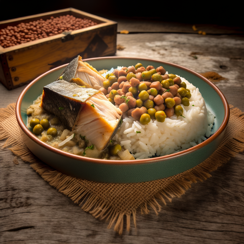 Saltfisk med peas and rice